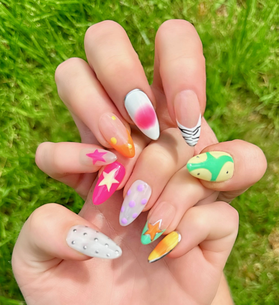 Cosmic Carnival: 24 pc Long Almond Hand-Painted Luxury Press-On-Nails