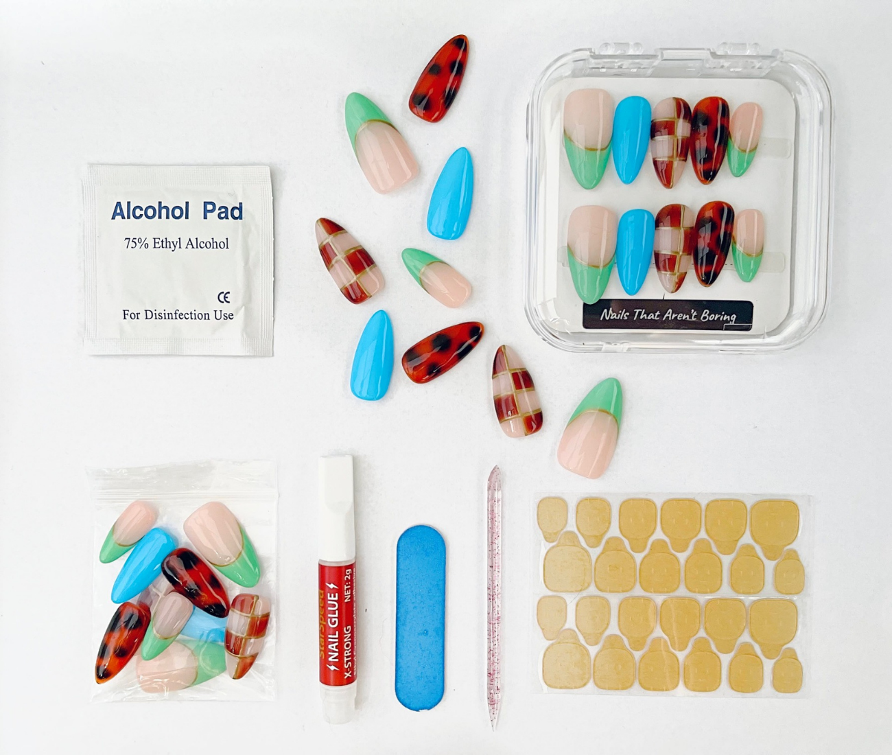 Chess Not Checkers: 24pc Long Almond Hand-Painted Luxury Press-On-Nails