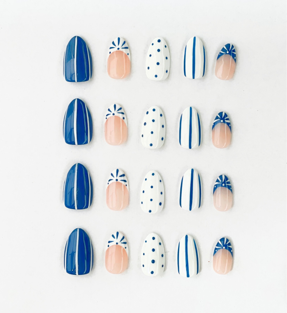 Blue Me Away : 24pc Short Almond Hand-Painted Press-OnNails