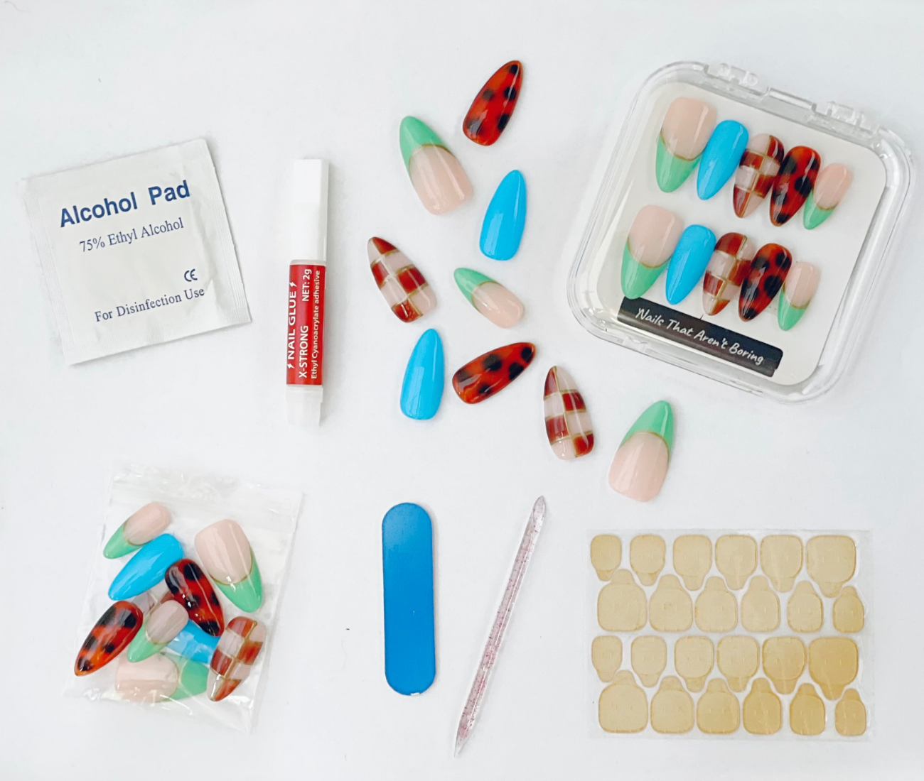 Chess Not Checkers: 24pc Long Almond Hand-Painted Luxury Press-On-Nails