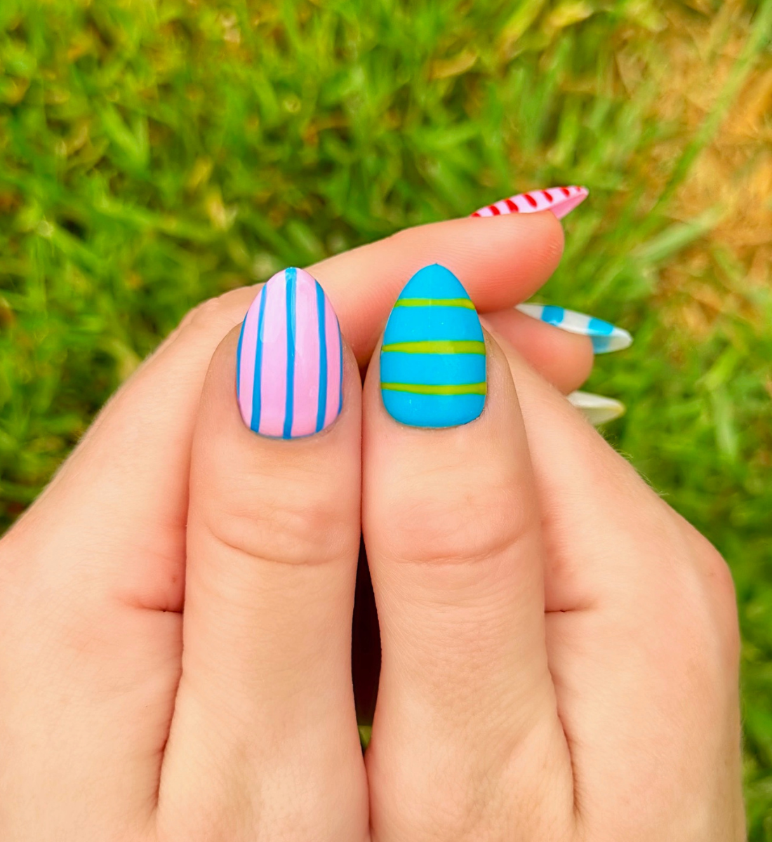 Candy Stripes: 24pc Short Almond Hand-Painted Press-On Nails