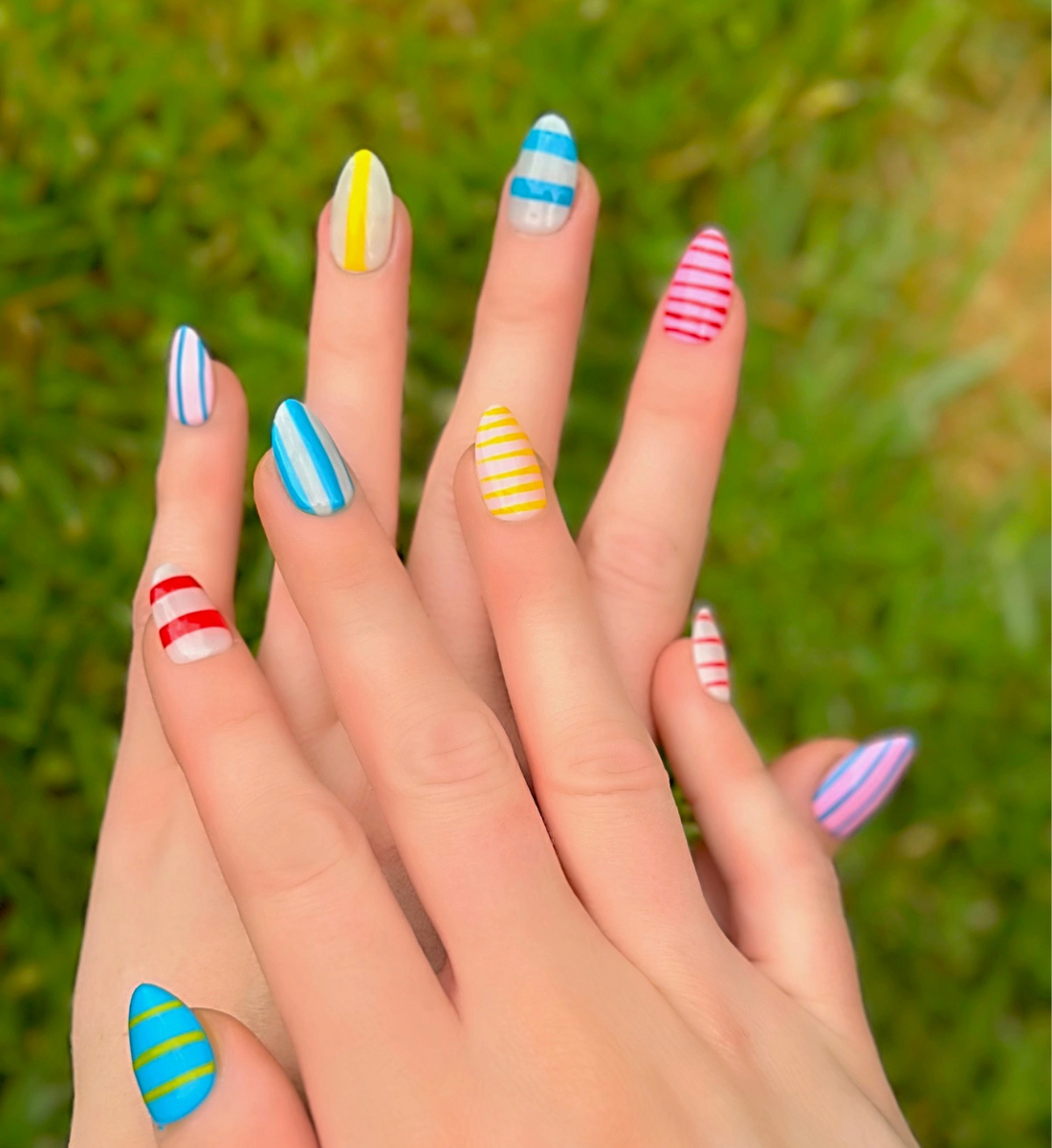 Candy Stripes: 24pc Short Almond Hand-Painted Press-On Nails