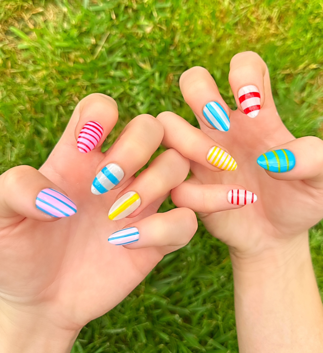 Candy Stripes: 24pc Short Almond Hand-Painted Press-On Nails