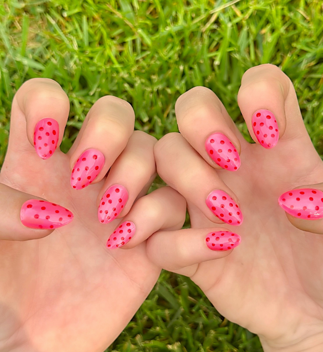 Dot Pink: 24pc Short Almond Hand-Painted Luxury Press-On Nails