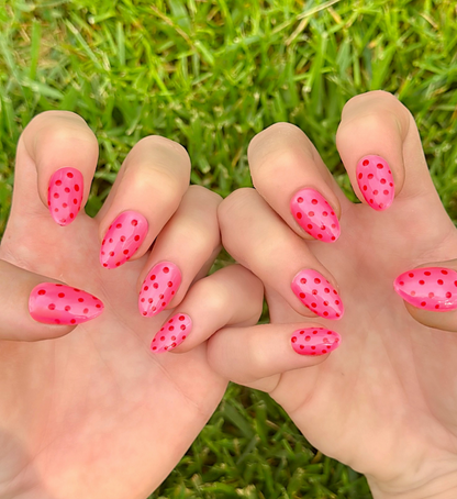 Dot Pink: 24pc Short Almond Hand-Painted Luxury Press-On Nails