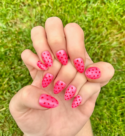 Dot Pink: 24pc Short Almond Hand-Painted Luxury Press-On Nails