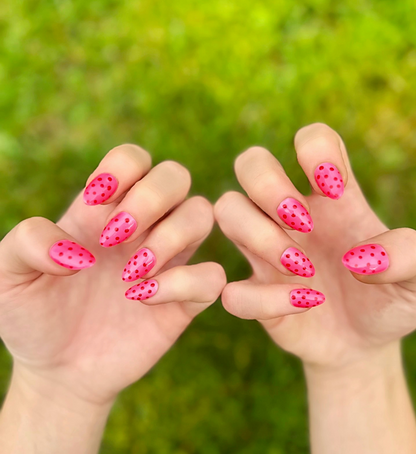 Dot Pink: 24pc Short Almond Hand-Painted Luxury Press-On Nails