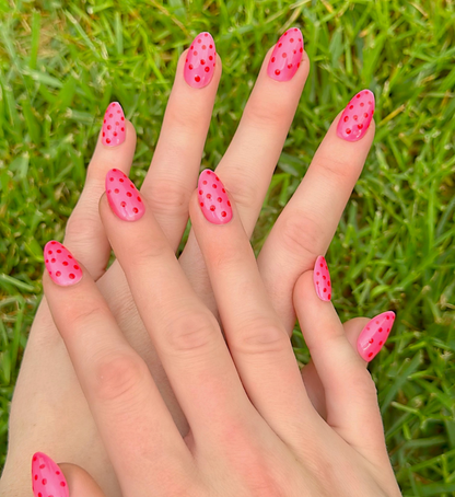 Dot Pink: 24pc Short Almond Hand-Painted Luxury Press-On Nails