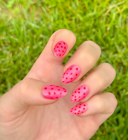 Dot Pink: 24pc Short Almond Hand-Painted Luxury Press-On Nails