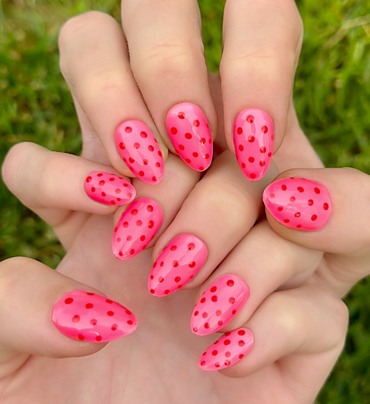 Dot Pink: 24pc Short Almond Hand-Painted Luxury Press-On Nails