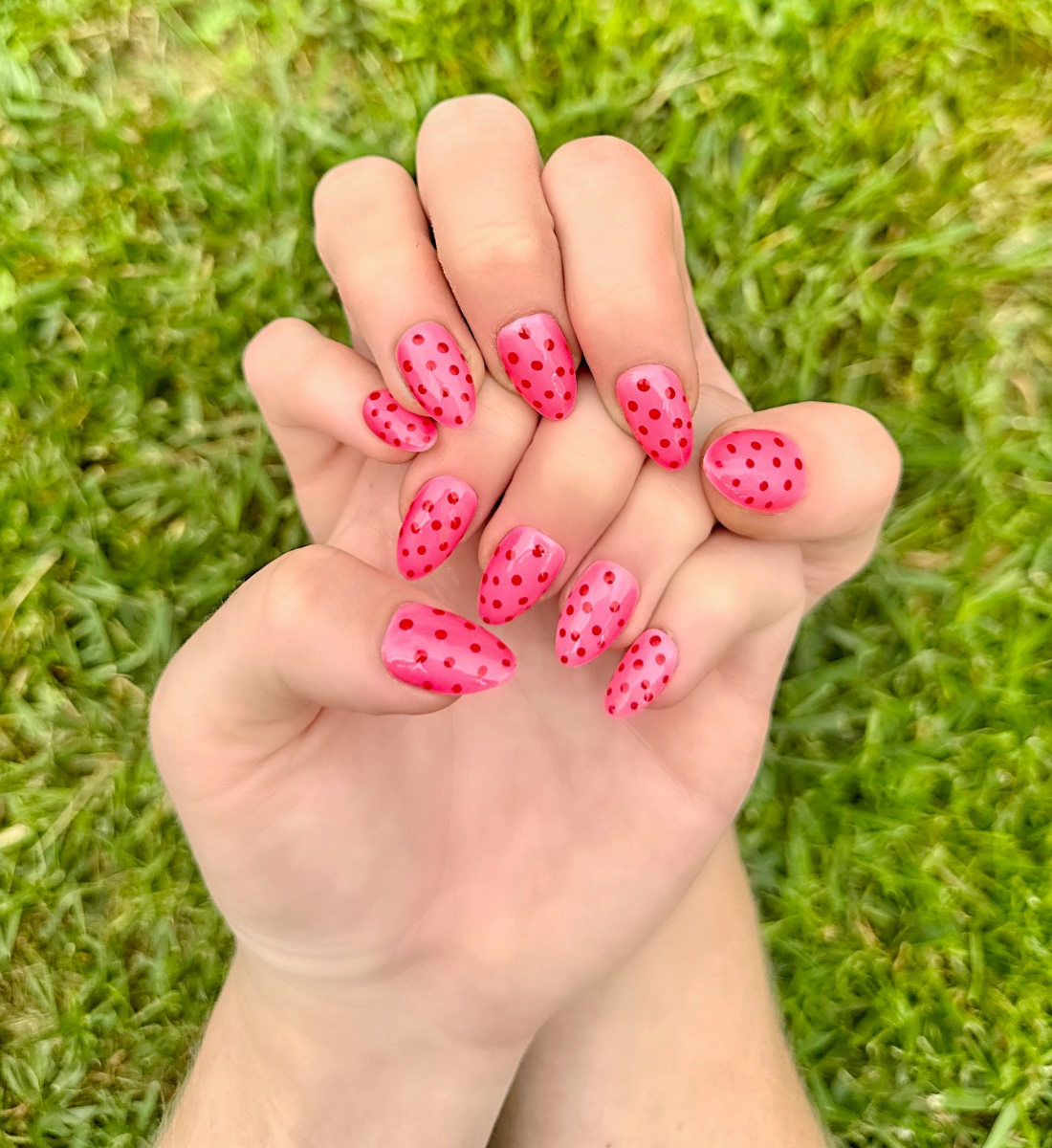 Dot Pink: 24pc Short Almond Hand-Painted Luxury Press-On Nails