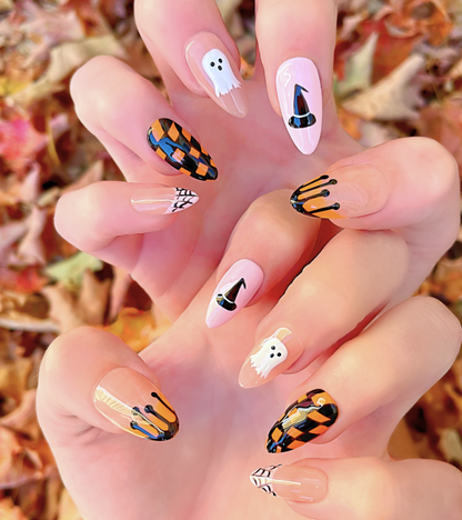 Witch, Please: 24pc Long Almond Hand-Painted Press-On Nails