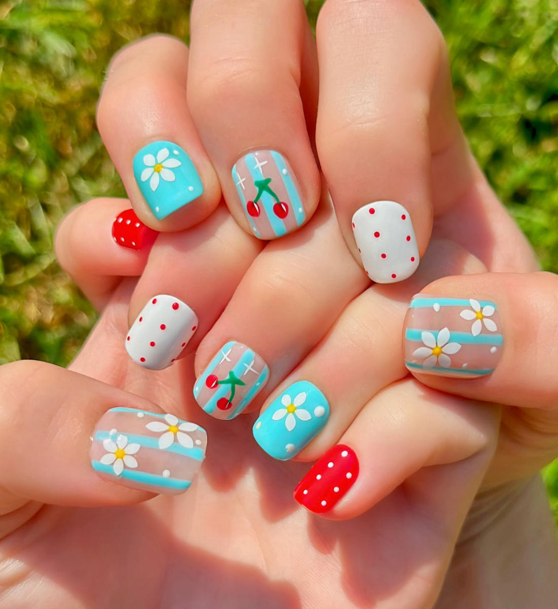 Cherry on Top: 24pc Hand-Painted Press-On Nails | Short Squoval | Square | Round