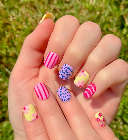 Candy Safari: Hand-Painted Press-On Nails | Short Squoval | Square | Round