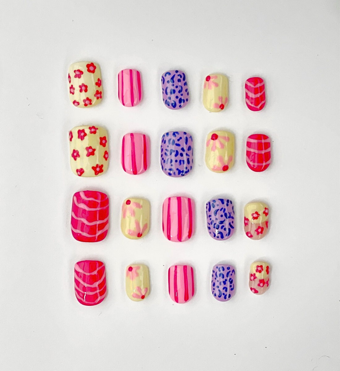 Candy Safari: Hand-Painted Press-On Nails | Short Squoval | Square | Round