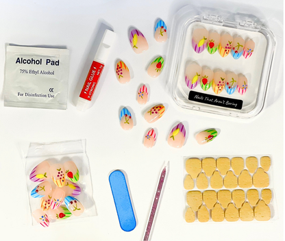 Fruit Salad: 24pc Short Almond Hand-Painted Press-On Nails