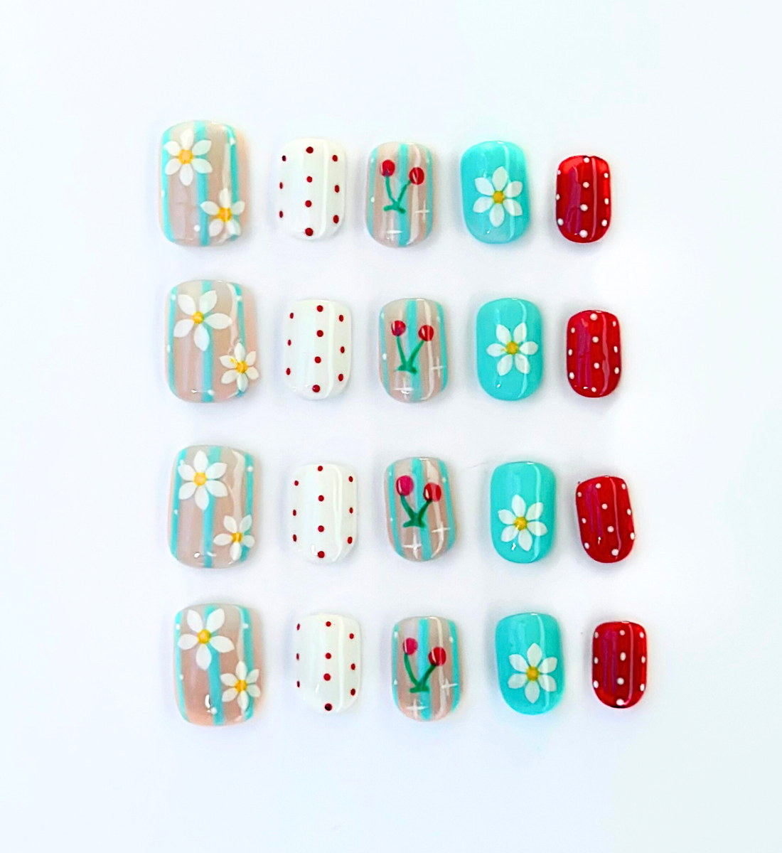 Cherry on Top: 24pc Hand-Painted Press-On Nails | Short Squoval | Square | Round