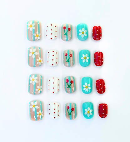 Cherry on Top: 24pc Hand-Painted Press-On Nails | Short Squoval | Square | Round
