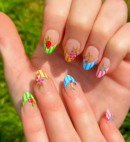 Fruit Salad: 24pc Short Almond Hand-Painted Press-On Nails