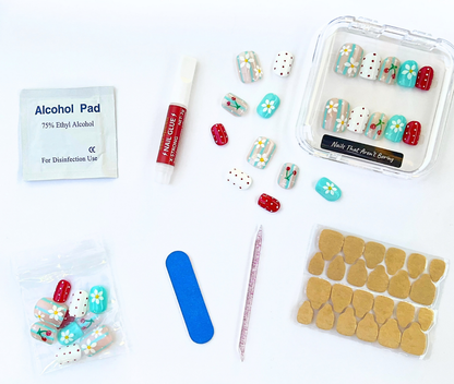 Cherry on Top: 24pc Hand-Painted Press-On Nails | Short Squoval | Square | Round