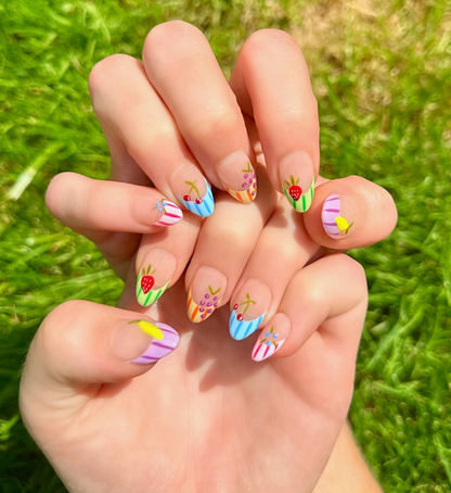 Fruit Salad: 24pc Short Almond Hand-Painted Press-On Nails