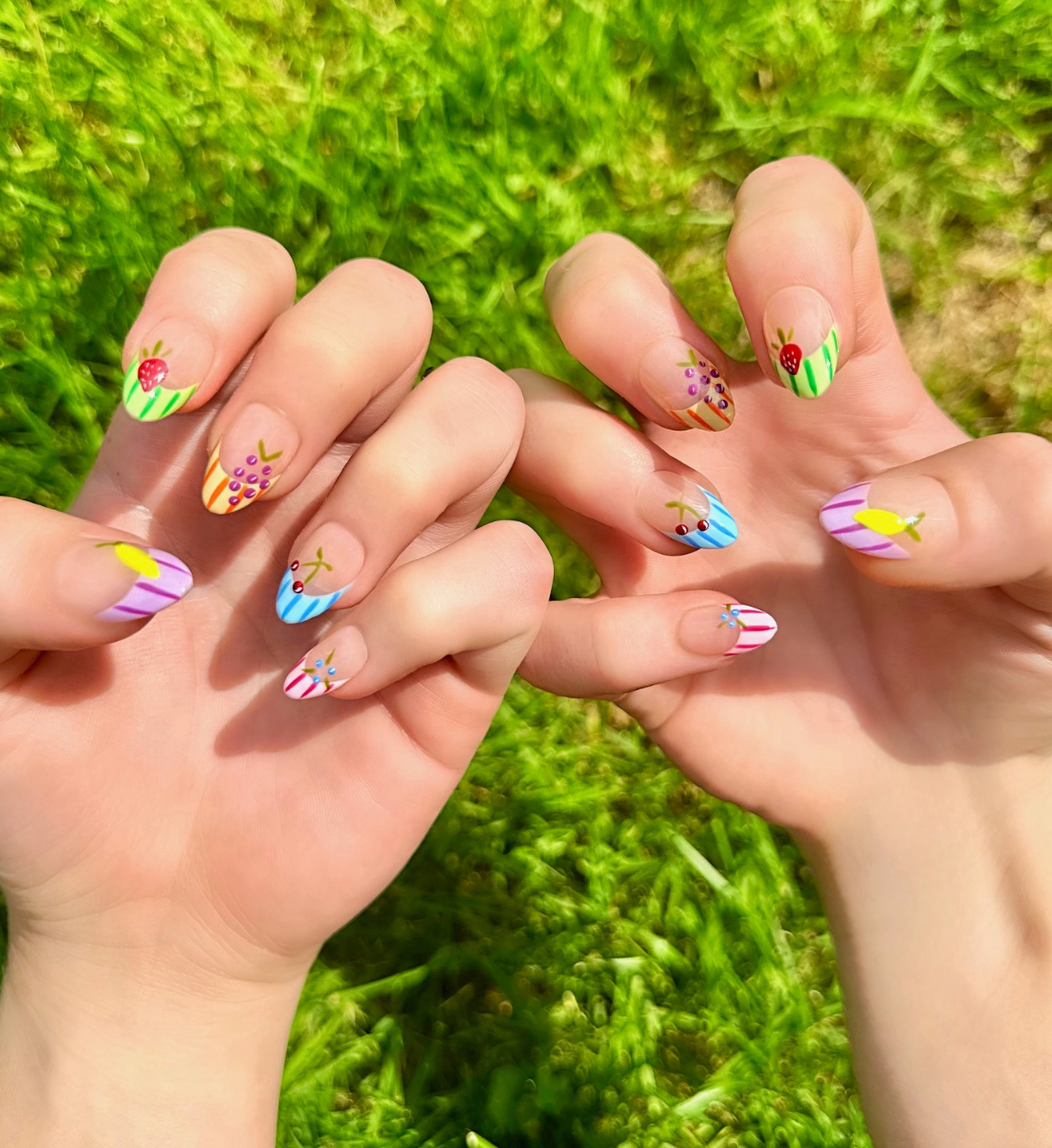 Fruit Salad: 24pc Short Almond Hand-Painted Press-On Nails