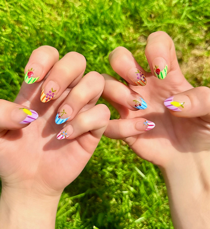 Fruit Salad: 24pc Short Almond Hand-Painted Press-On Nails