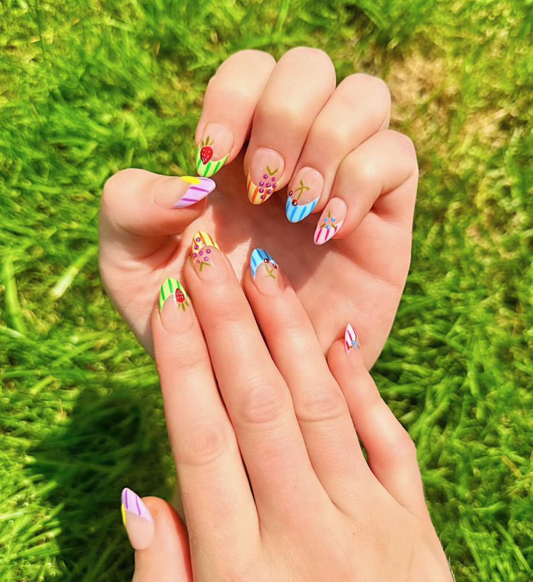 Fruit Salad: 24pc Short Almond Hand-Painted Press-On Nails