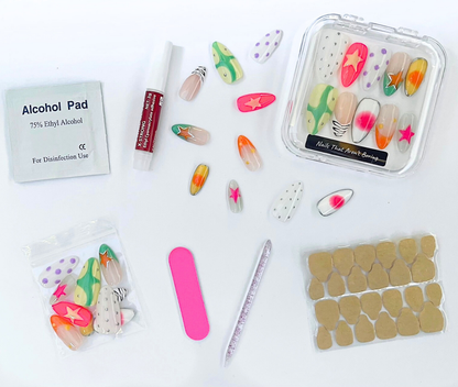 Cosmic Carnival: 24 pc Long Almond Hand-Painted Luxury Press-On-Nails