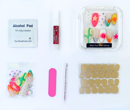 Cosmic Carnival: 24 pc Long Almond Hand-Painted Luxury Press-On-Nails