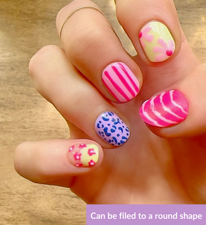 Candy Safari: Hand-Painted Press-On Nails | Short Squoval | Square | Round