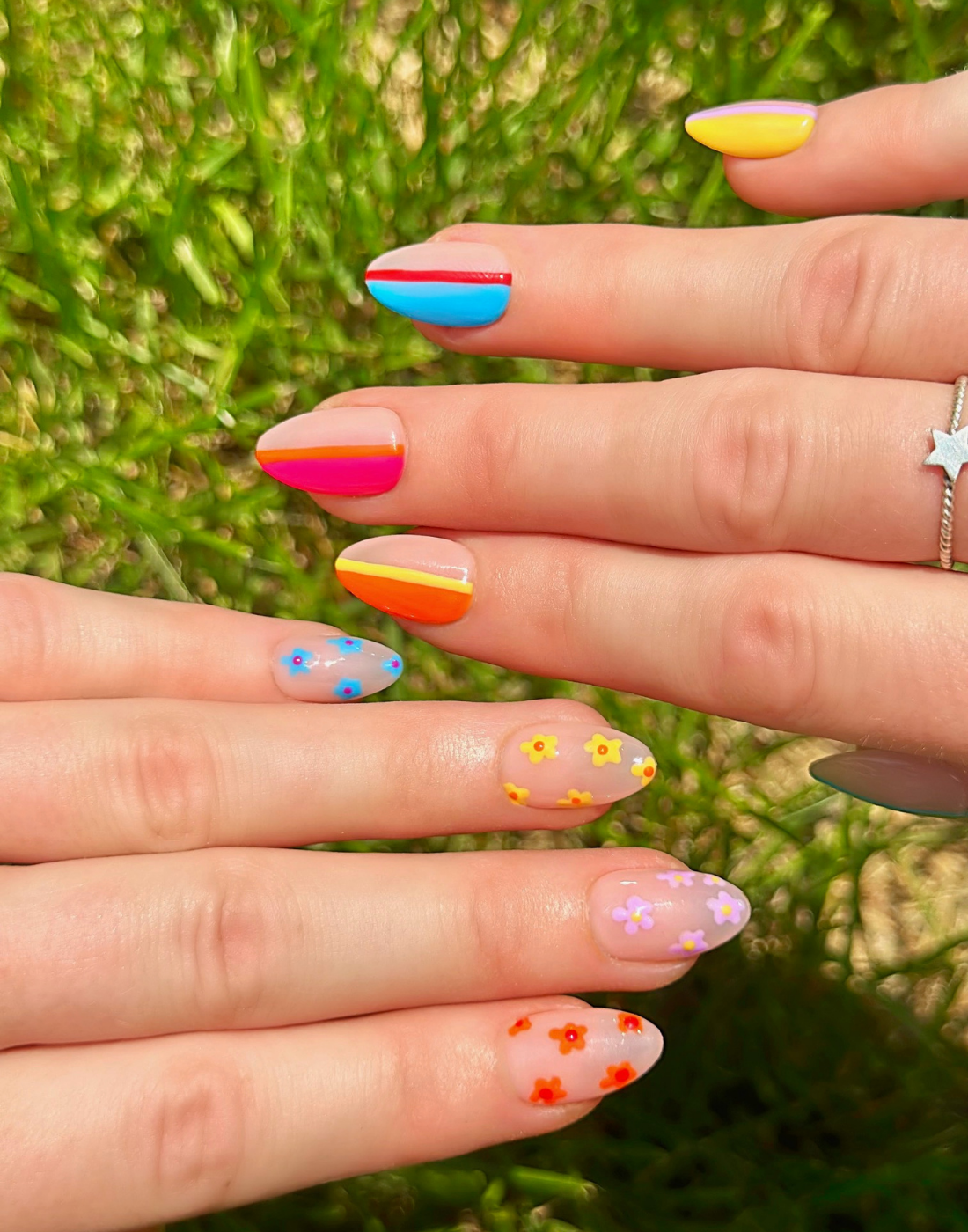 Stripes or Flowers? Let's Get Both: 24pc Hand-Painted Luxury Press-On Nails