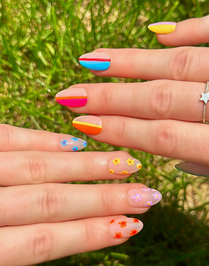 Stripes or Flowers? Let's Get Both: 24pc Hand-Painted Luxury Press-On Nails