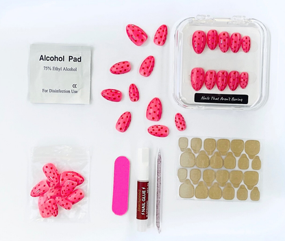 Dot Pink: 24pc Short Almond Hand-Painted Luxury Press-On Nails